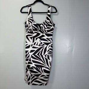 London Times Black and White Leaf Print Fitted Sheath Dress Size 8